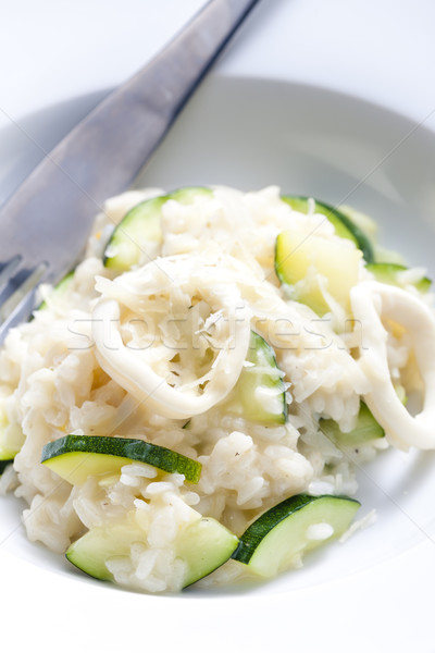Calabacín risotto calamar tenedor comida saludable Foto stock © phbcz