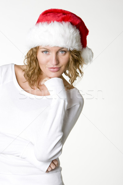 Retrato papá noel mujer sombrero solo femenino Foto stock © phbcz