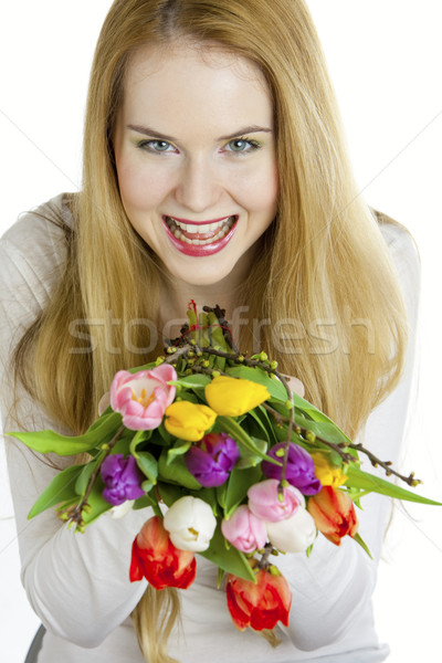 Zdjęcia stock: Portret · młoda · kobieta · tulipany · kobieta · kwiat · kwiaty