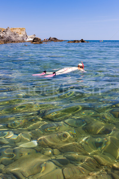 Stock fotó: Snorkeling · mediterrán · tenger · Franciaország · nő · nyár