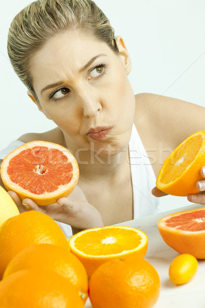 Stockfoto: Portret · jonge · vrouw · citrus · fruit · voedsel · vrouwen · jonge