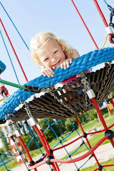 Stock foto: Kleines · Mädchen · Spielplatz · Mädchen · Kind · Sommer · entspannen