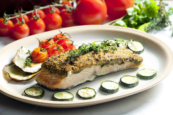 baked salmon with herbs eschar Stock photo © phbcz