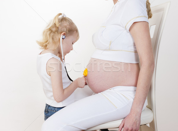 Kislány gondoskodó terhes anya nők gyermek Stock fotó © phbcz
