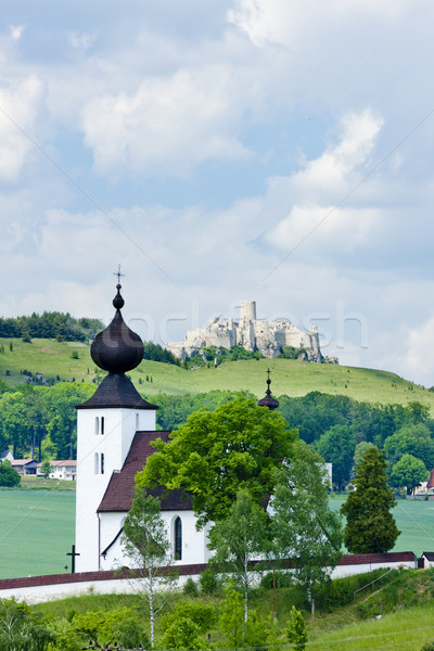 church in Zehra and Spissky Castle at background, Slovakia Stock photo © phbcz