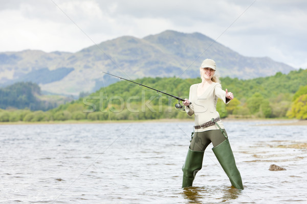 Stock photo: fishing woman, Loch Venachar, Trossachs, Scotland