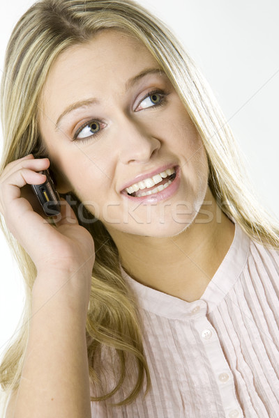 Portret vrouw telefoon praten jonge Stockfoto © phbcz