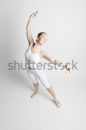 Foto stock: Bailarino · mulheres · dançar · balé · treinamento · branco
