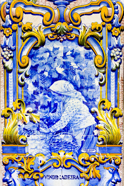 tiles (azulejos) at railway station of Pinhao, Douro Valley, Por Stock photo © phbcz