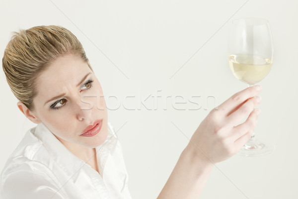 Portret sticlă vin alb femeie tineri Imagine de stoc © phbcz