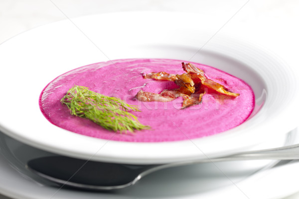 Stock photo: mixed red beet soup with cream