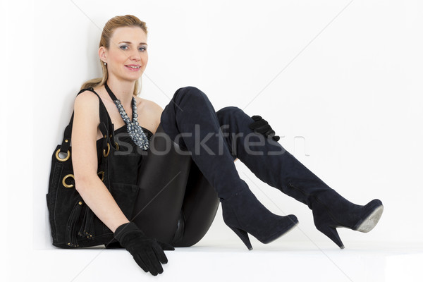 Foto stock: Sesión · mujer · negro · ropa · botas