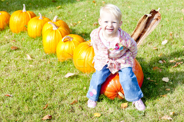 little girl with pumpkins Stock photo © phbcz