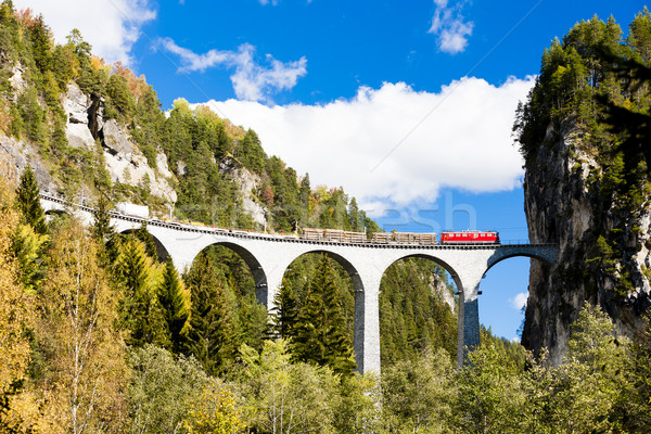 train on Rhaetian Railway, Landwasserviadukt, canton Graubunden, Stock photo © phbcz
