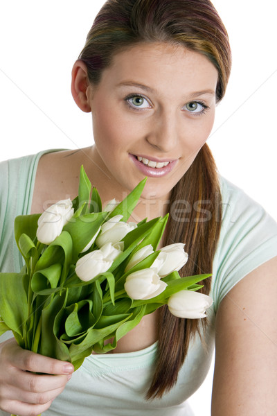 портрет женщину тюльпаны цветок цветы Tulip Сток-фото © phbcz
