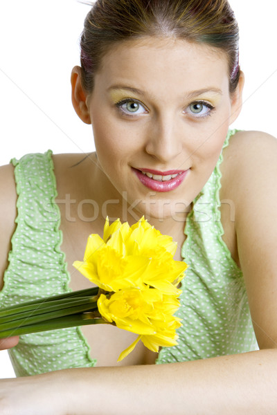 Retrato mujer narcisos flor flores jóvenes Foto stock © phbcz