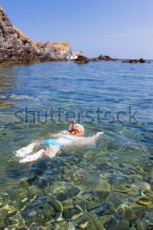 Snorkeling morze Śródziemne morza Francja kobieta lata Zdjęcia stock © phbcz