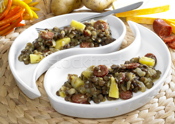 lentil with potatoes and chorizo Stock photo © phbcz