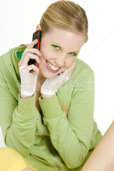 Portret roepen vrouw telefoon praten Stockfoto © phbcz