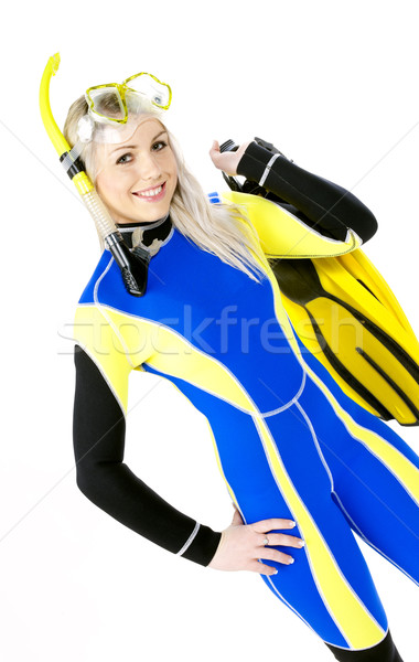 portrait of young woman wearing neoprene with snorkeling equipme Stock photo © phbcz