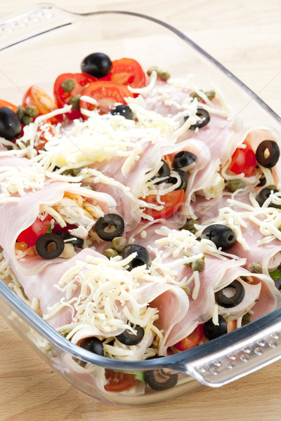 ham rolls filled with chicken meat and black olives Stock photo © phbcz