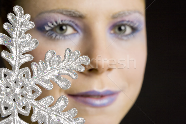 Foto stock: Retrato · mulher · floco · de · neve · beleza · jovem · sozinho