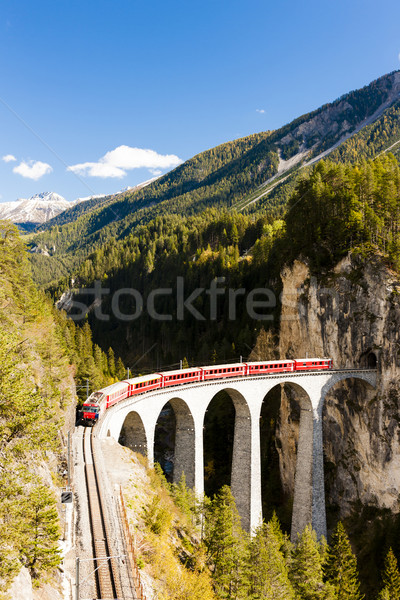 train on Rhaetian Railway, Landwasserviadukt, canton Graubunden, Stock photo © phbcz