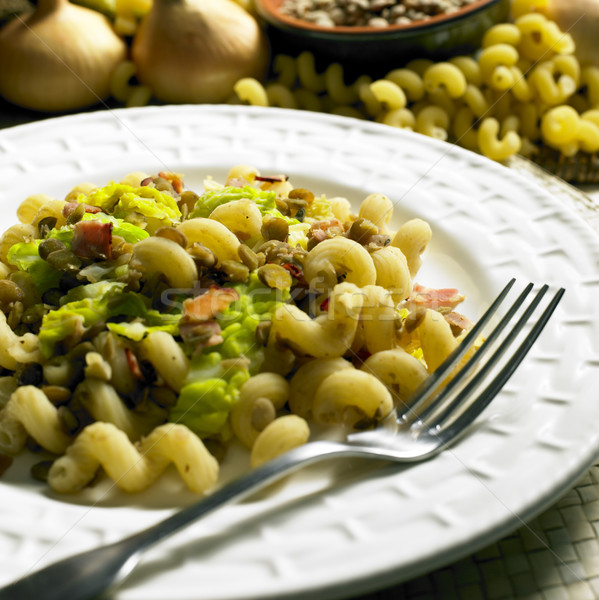 pasta with lentil and savoy cabbage Stock photo © phbcz