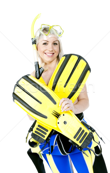 portrait of young woman wearing neoprene with snorkeling equipme Stock photo © phbcz