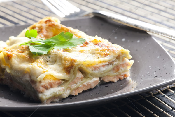 Spenót lasagne lazac étel hal villa Stock fotó © phbcz