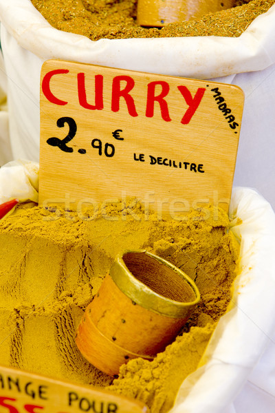 curry, street market in Castellane, Provence, France Stock photo © phbcz