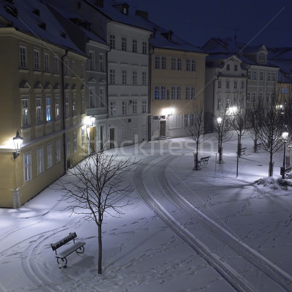 [[stock_photo]]: Nuit · Prague · République · tchèque · bâtiment · lumière · neige