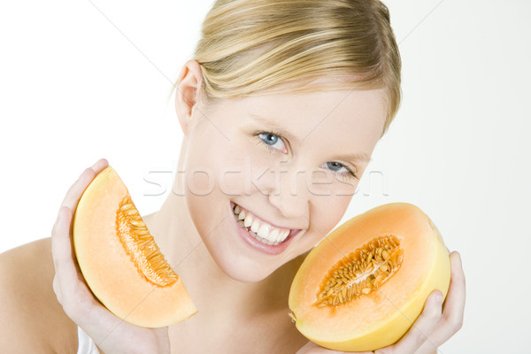 Retrato mulher melão frutas jovem alimentação Foto stock © phbcz