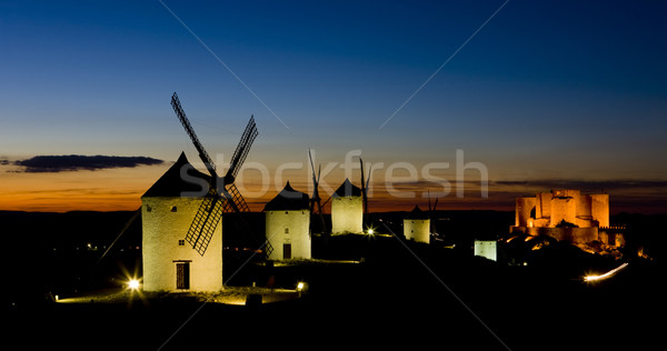 Kasteel nacht reizen donkere architectuur windmolen Stockfoto © phbcz