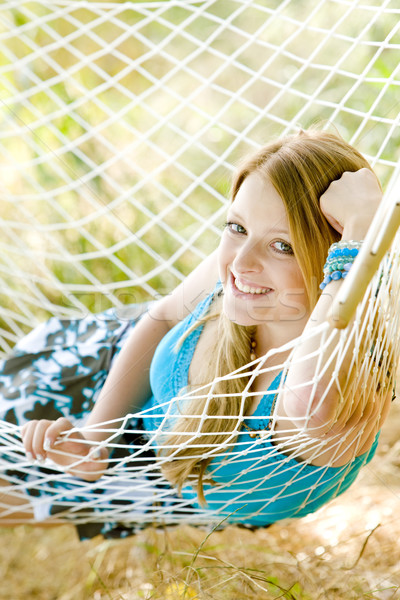 Foto stock: Retrato · mulher · maca · jovem · sozinho