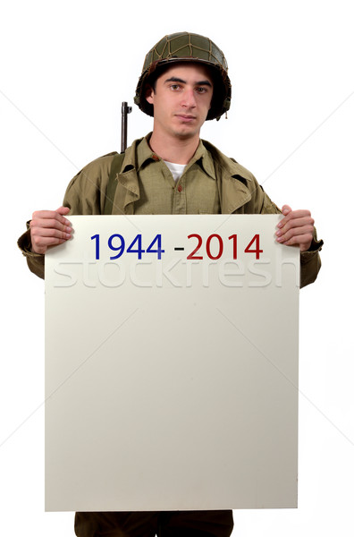 young American soldier shows a sign Stock photo © philipimage