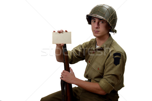 American soldier show a photograph Stock photo © philipimage