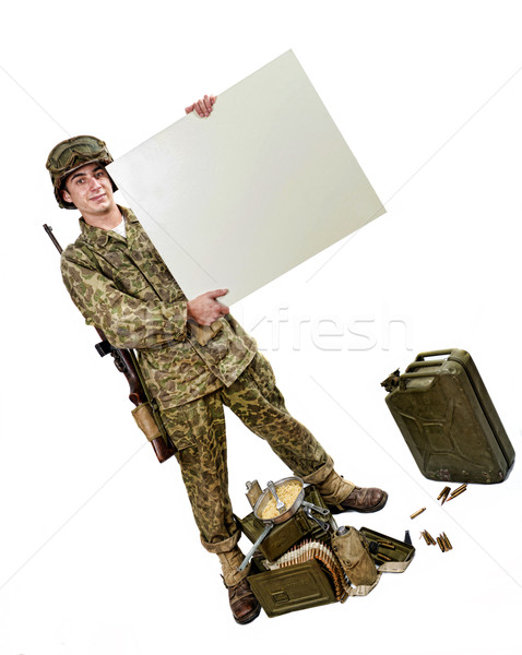 young American soldier shows a sign Stock photo © philipimage