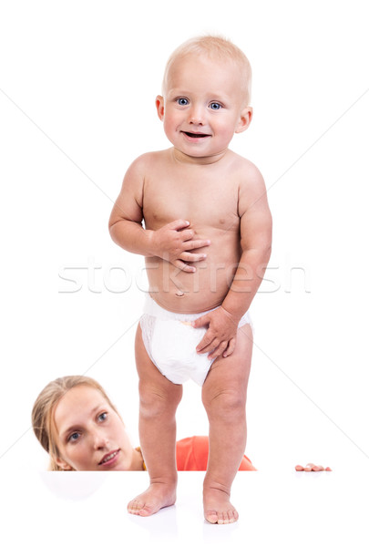 Foto stock: Mãe · assistindo · bebê · menino · primeiro