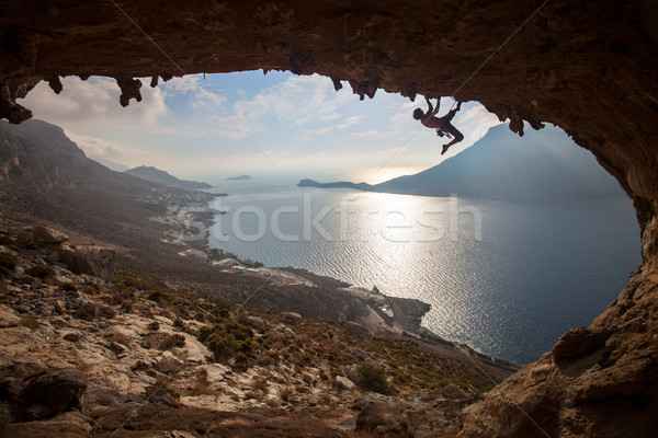 Silhouette of a rock climber Stock photo © photobac