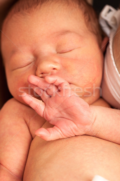 Neu geboren Baby schlafen Mütter Arme Stillen Stock foto © photobac