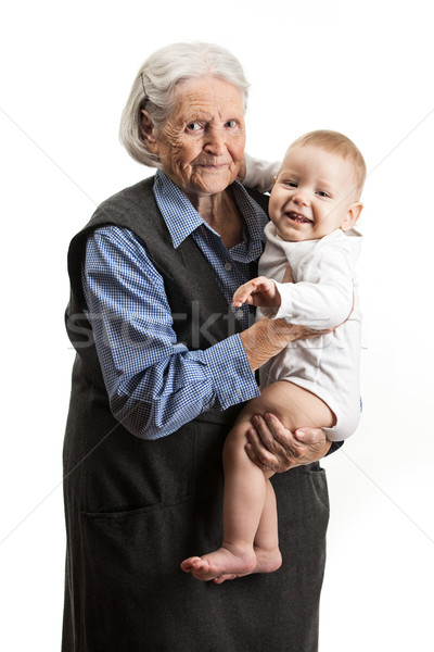 Portré idős nagymama tart unoka fehér Stock fotó © photobac
