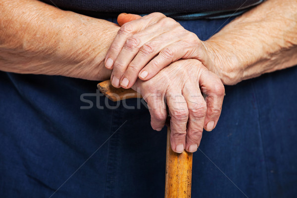 Closeup of senior woman's hands on wooden stick Stock photo © photobac