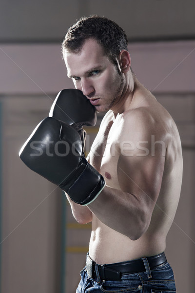 Waist-up of male boxer in gym Stock photo © photobac