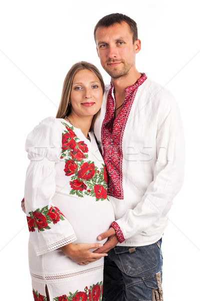 Young couple in Ukrainian style clothing on white Stock photo © photobac