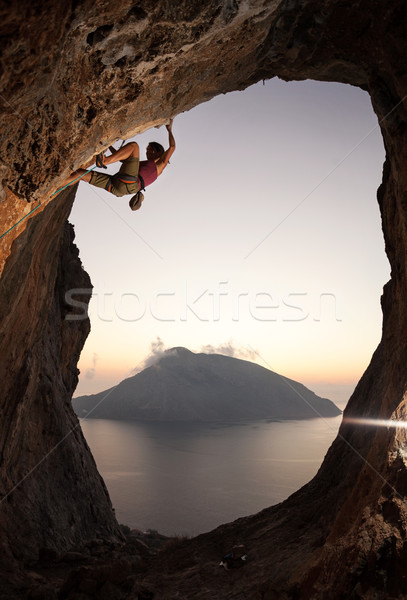 Female rock climber at sunset, Kalymnos, Greece Stock photo © photobac
