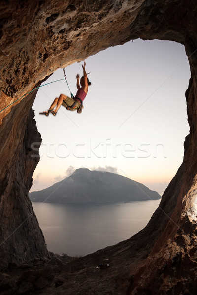 Climber falling of a cliff while lead climbing Stock photo © photobac