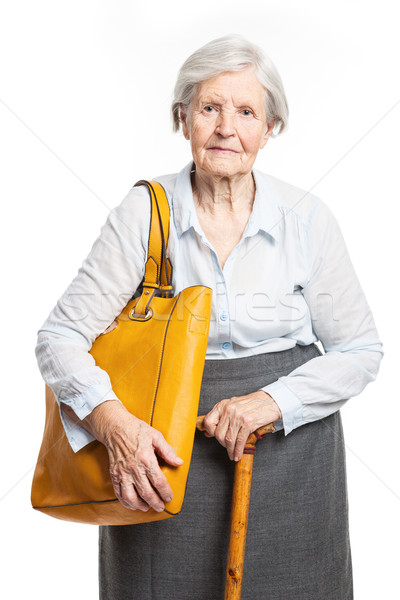 Elegáns idős nő sétál bot fehér Stock fotó © photobac