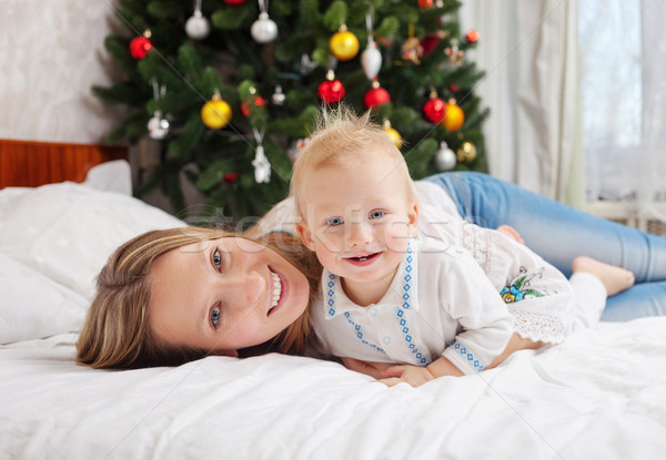 Gelukkig moeder baby jongen kerstboom portret Stockfoto © photobac