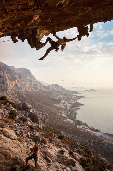 Rock climber at sunset, Kalymnos, Greece Stock photo © photobac